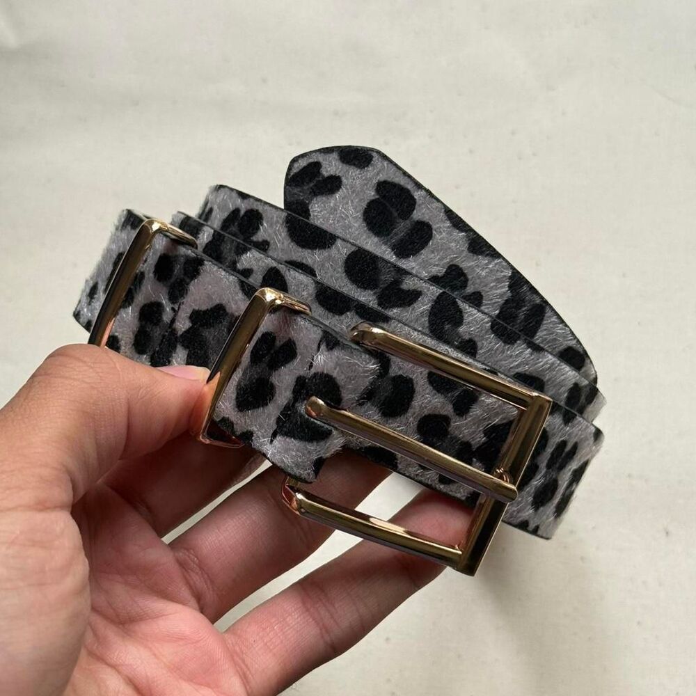 y2k style grey cheetah fur american western design belt